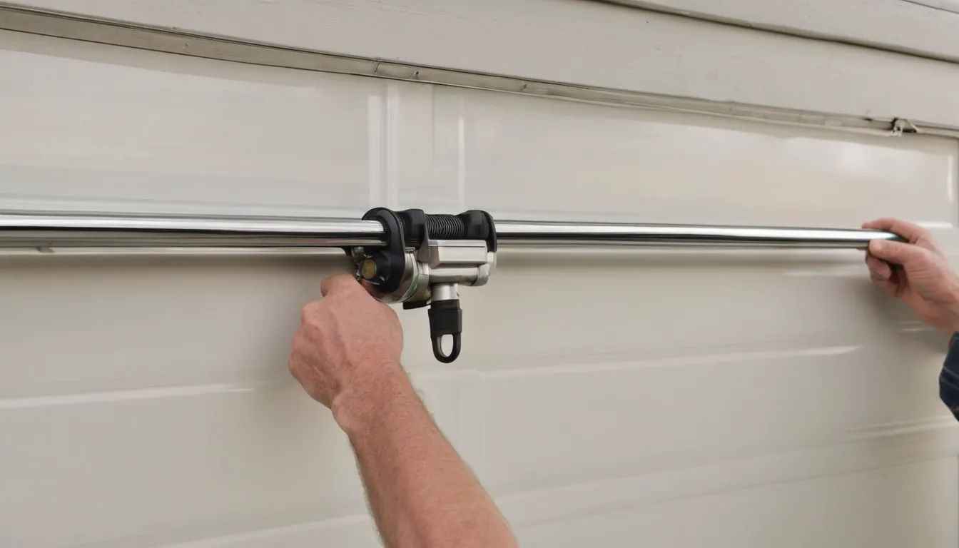 A garage door spring and track being inspected on a home in the North Salt Lake area