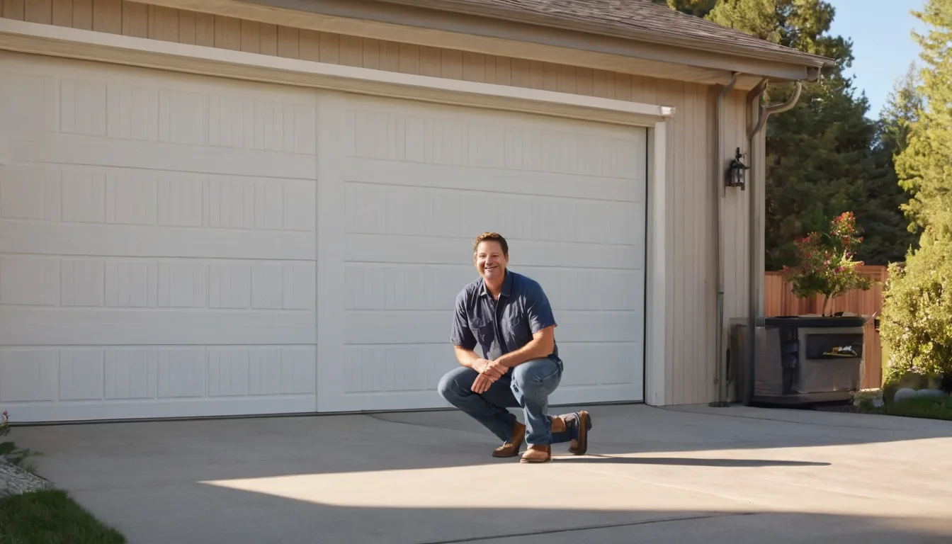 A friendly homeowner watching a garage door provider check the door of a North Salt Lake home